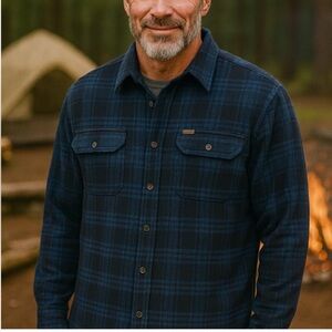 Orvis Big Bear Heavy Flannel Button Shirt Jacket Blue/ Black Plaid Medium